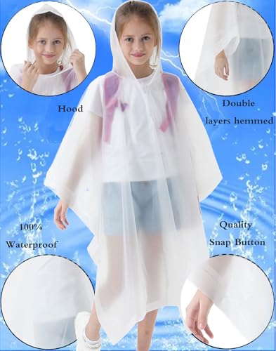 2 Pack Raincoats for Kids, Kids Rain Jacket Reusable Rain Ponchos for Boys and Girls - color: White
