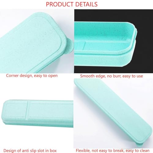 1Pcs Simple Utensil Holder with Lid, Reusable Utensils Wheat Straw Travel Cutlery Box，Portable Flatware Box Travel Tableware Storage Case, Simple Tableware Storage Box Case for Cutlery Kit (Green) - color: Green