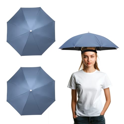 Umbrella Hat, Fishing Hat Hands Free Waterproof Adjustable Sun | Rain Cap Elastic Band Fit Camping - color: Mist Blue