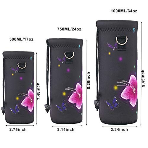 Neoprene Water Bottle Carrier Bag with Adjustable Shoulder Strap,Insulated Water Bottle Cover for Stainless Steel/Glass/Plastic Bottles - color: Colorful Flowers, size: 500ml