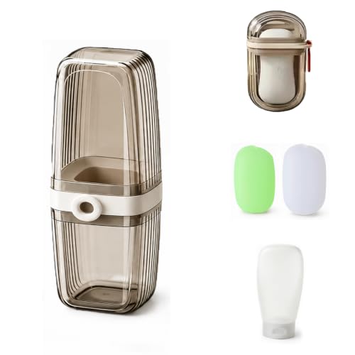 Toothbrush Travel Case Kit 6 in 1 Toothbrush Holder and Rinse Cup TSA Approved Portable Toiletry Organizer for Business Trip Traveling Gym Camping,Includes 2 Cups, Soap Case & 2 Brush Covers
