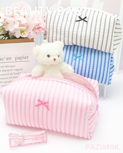 PAZIMIIK Cozy Makeup Bag for Women,Zipper Cosmetic Pouch,Stripe Cute Pink - color: Stripe Cute Pink