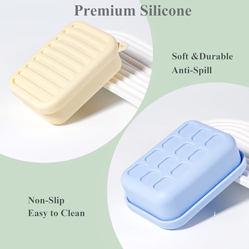 2PC Portable Leakproof Travel Soap Case, Silicone Travel Soap Case, Compact Soap Holder with Drainage Layer, Travel Soap Holder for Camping, Gym, Outdoor (Blue&Yellow) - color: Blue&yellow
