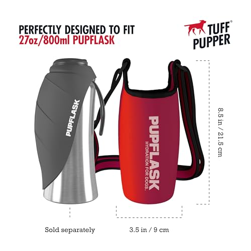 Tuff Pupper PupFlask Insulated Neoprene Dog Water Bottle Holder Sling with Wide Adjustable Shoulder Strap, Great for Travel, Walking, Hiking, Portable Pet Water Bottle Holder (27 OZ, Crimson Red) - color: Crimson Red, size: 27 OZ