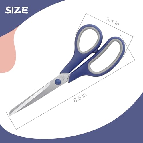 LONGKEY 8.5" Pastel Scissors 3-Pack, Ultra Sharp Stainless Steel - color: Navy Blue, Pink, Brown