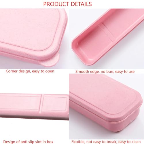 1Pcs Simple Utensil Holder with Lid, Reusable Utensils Wheat Straw Travel Cutlery Box，Portable Flatware Box Travel Tableware Storage Case, Simple Tableware Storage Box Case for Cutlery Kit (Pink) - color: Pink