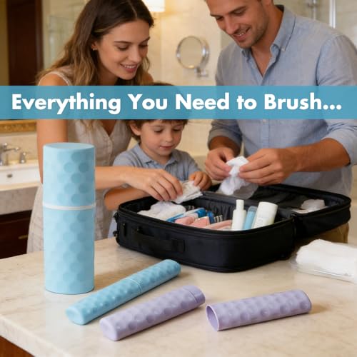 3Pcs Travel Toothbrush Case, Portable Travel Toothbrush Holder with Dot,Toothpaste Container for Family Trip, Camping, School, 8.1x2.5x2 / 8.1x1.4x0.9(Purple+Blue) - size: large size+small size