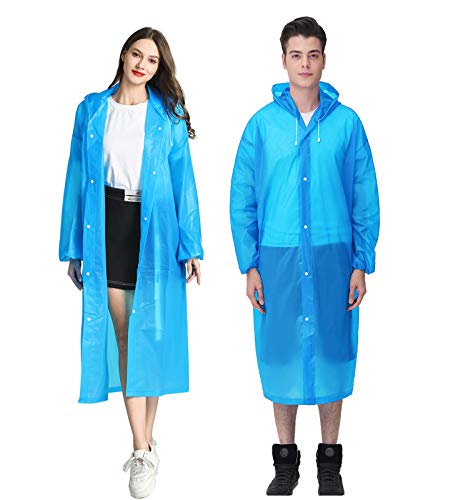 HLKZONE Raincoat, 2 Pack Rain Ponchos for Adults Travel Rain Jacket Packable Rain Coats for Women with Drawstring Hood - color: C-light Blue