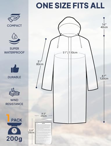 ANYOO 2-Pack Rain Ponchos for Adults Reusable Raincoats with Hooded and Drawstring Emergency for Men Women - color: White