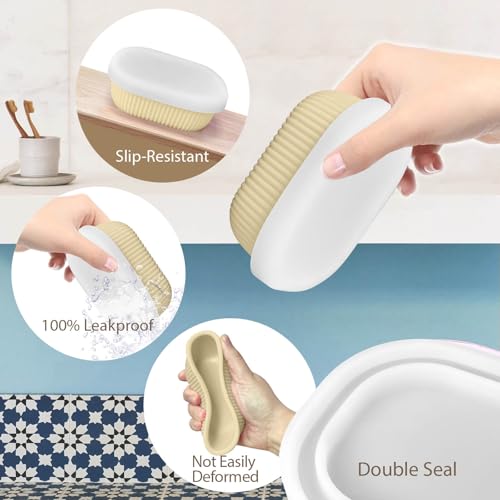 Leakproof Silicone Travel Soap Case with Drainage Layer, Silicone Bar Soap Holder Compact Portable Shatterproof Soap Container Box for Bathroom Gym Camp Travel Toiletries - color: Sand, size: Clear Lid
