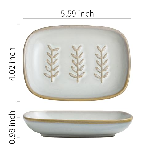 Miamolo Soap Dish Bar Cleaner Dish for Shower, Ceramic Soap Dishes for Large Soap Bar Shampoo or Sponge, Shower Soap Dish Soap Saver Tray for Bathroom Kitchen Sink, Easy to Clean - color: Beige, size: Leaf Design