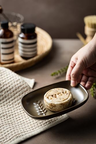 Miamolo Ceramic Soap Dish, Soap Holder Shower Fits 2 Bars, Extend Soap Life | Space-Saving, Non-Slip Tray | Multi-Use for Shampoo, Sponges | for Bathroom & Kitchen Sink | Farmhouse Rustic Accent, Brown - color: Brown, size: Leaf Design