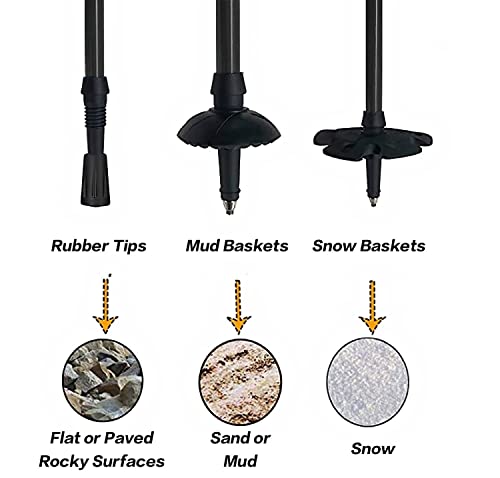 Walking Stick Tips, Trekking Pole Accessories Rubber Tips, Set of 6 Snow Support Mud Support Replacement for Hiking Poles for All Common Trekking Poles, Hiking Sticks, Walking Poles