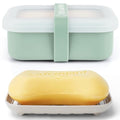 Compact Leakproof Travel Soap Case with Lid & Silicone Strap - Portable Draining Soap Bar Holder for Gym, Bathroom, Camping - Lightweight Silicone Soap Dish Container (Light Green) - color: Light Green