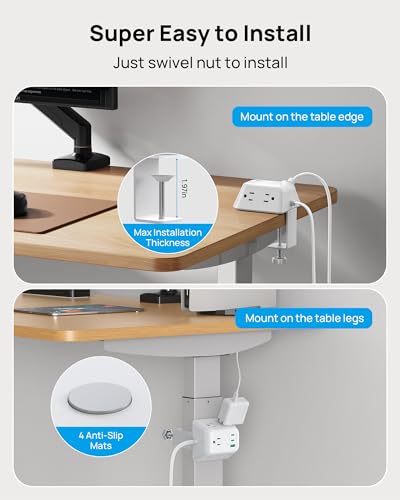 TROND Desk Clamp Power Strip, Desk Outlets with 2 USB C PD 20W Ports | Desktop Charging Station with 5 AC Outlets, Fit 1.97in Tabletop Edge Thick, Extension Cord 10ft for Home Office Dorm, White - color: White, size: 10FT (2C1U & PD 20W)