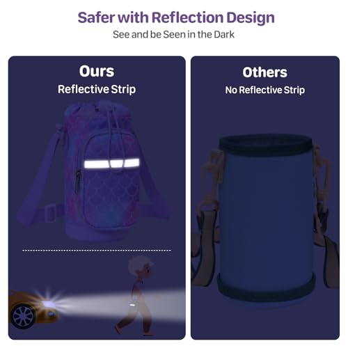 Water Bottle Holder for Kids - Water Bottle Carrier with Strap - color: 1-Purple Mermaid Scale