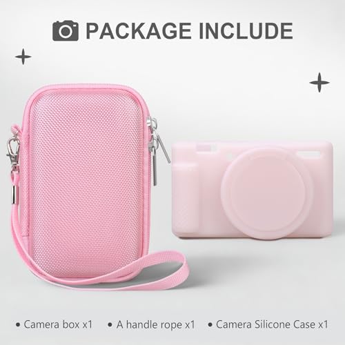 BOVKE 2-in-1 Camera Case Bundle Set for Sony ZV-1 Digital Camera, Pink | Shockproof EVA Hard Case & Anti-Slip Soft Silicone Skin Cover w/Removable Lens Cap, Sony ZV-1 Camera Protection Bundle Kit - color: Pink
