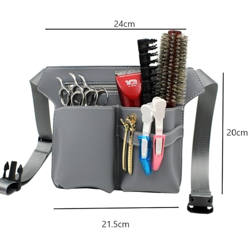 Scissor Bag,Barber PU Leather Waist Pouch,Professional Hairdressing Tools Storage Holster with Waist Belt,Hairstylist Waist Belt,Professional Hairdressing Tools Storage Holster - color: Dark Gray