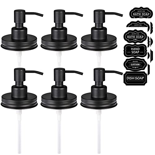 Amolliar Mason Jar Liquid Soap Dispenser Lid, Lotion Soap Pump Black 6 Pack | Stainless Steel Soap Pump 16oz Regular Mouth Jar, Farmhouse Decor, Hand Soap, Dish Soap, Lotion Soap Lid, Extra 3 Long Tubes - color: Black, size: 6 Pack