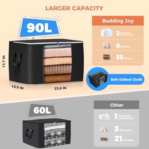90L Large Storage Bags, 10 Pack Clothes Storage Bins Closet Organizers - color: Black, size: 10 Pack-90L