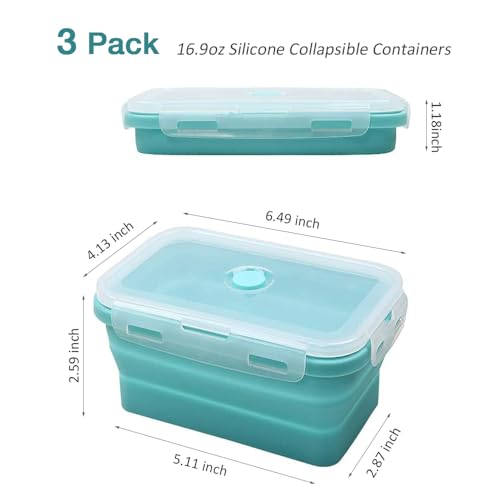 Alimat PluS 16.9oz Silicone Collapsible Food Storage Containers 3 Pack - color: 16.9oz, 3pcs, Multicolor