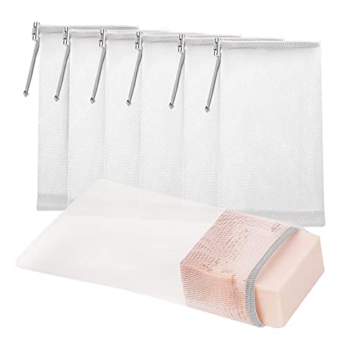 Cobahom 6 Pack 6 x 3.5 Inch Mesh Soap Bag Mesh Foaming Net Soap Sack Bags | Soap Handmade Soap Bubble Mesh Net Bags with Drawstring, Mesh Soap Saver Pouch Bag for Bath & Shower (Gray) - size: 6 Pcs Grey Soap Bag