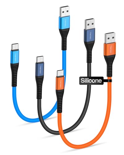 Short USB A to USB C Cable 1.5ft, Soft Silicone 3A Fast Charging Cable | Ultra soft tangle-free silicone material, Compatible with iPhone 18/17/Galaxy/Android Auto/Carplay for power bank/travel/car - color: Variety Pack, size: 1.6 Ft.