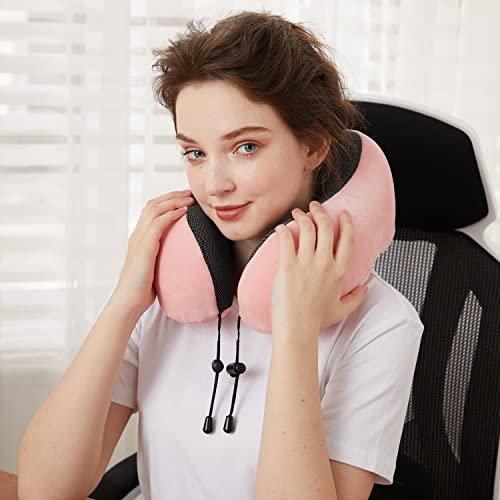 TALLGO Travel Pillow, Best Memory Foam Neck Pillow Head Support Soft Pillow for Sleeping Rest, Airplane Car & Home Use (Pink) - color: Pink
