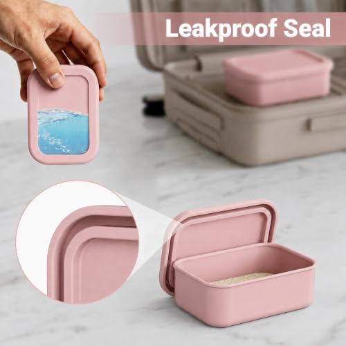 Leakproof Silicone Bar Soap Travel Container Case with Soap Saver Pad | Portable Soap Holder Dish for Shower Bathroom Sink Traveling, Shampoo and Conditioner Bar Holder Travel Essentials, Pink - color: Pink