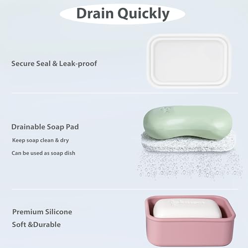 2PC Portable Leakproof Travel Soap Case, Silicone Travel Soap Case, Compact Soap Holder with Drainage Layer, Travel Soap Holder for Camping, Gym, Outdoor Turquoise&Flamingo - color: Turquoise&flamigo
