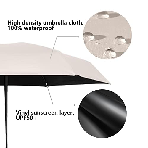 ESUFEIR Mini Sun Umbrella for Purse With Case,Beige | Small Compact UV Umbrella Travel Essentials, Lightweight Portable Parasol Windproof for Women Men Kids - color: Beige