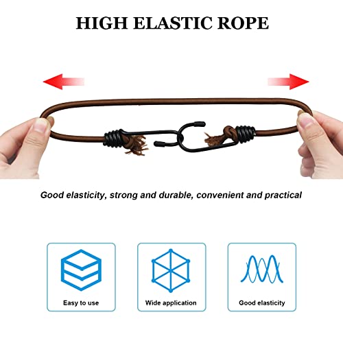1/4" Bungee Shock Cords with Hooks, 32 Feet Elastic Nylon Cords Kayak Stretch String Rope for Bikes, Tie Downs, Boating, Camping, Cars, Fitness,Outdoor Enthusiasts(1/4 inch x 32 Ft, Brown) - size: 1/4 inch x 32 Ft, Brown