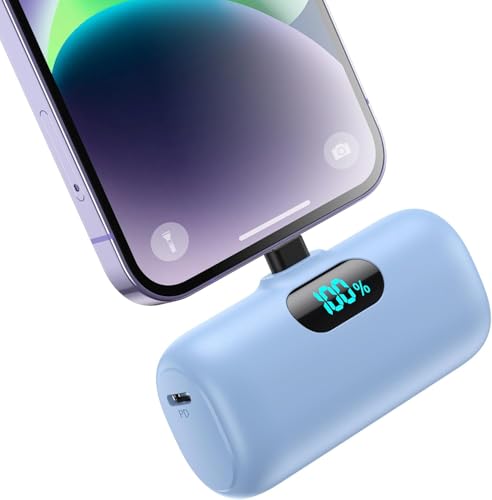 Small Portable Charger for iPhone,Upgraded 5000mAh PD Fast Charging Power Bank,Mini Plug-in Battery Pack Backup Charger Compatible with iPhone 14/14 Pro Max/13/13 Pro/12 Pro/11/XS/XR/X/8/7-Light Blue - color: Light Blue