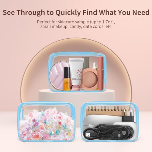 TISRATOK 12 PCS Clear Makeup Bags with Zipper, TSA Approved Toiletry Pouch - color: Blue, size: Small