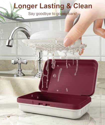 Quatish Leakproof Bar Soap Holder Dish with Lid for Shower, Portable Travel Soap Case Box for Gym, Camping, Hiking, Outdoor Use, Travel Size Toiletries Essentials, Keeps Soap Dry, WhiteRed - color: Whitered