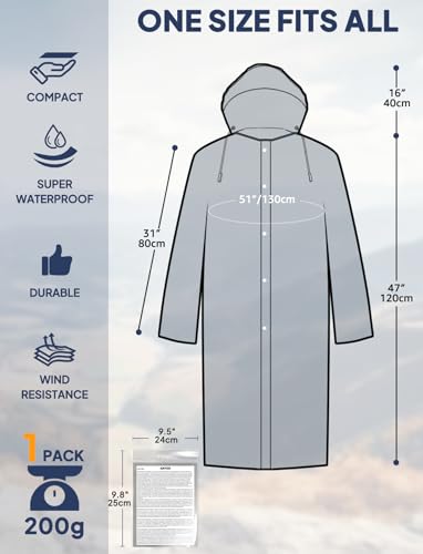 ANYOO 2-Pack Rain Ponchos for Adults Reusable Raincoats with Hooded and Drawstring Emergency for Men Women - color: Grey