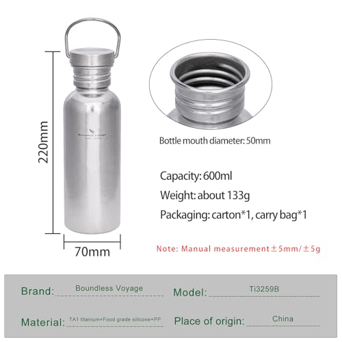 Boundless Voyage Titanium Water Bottle with Lid Wide Mouth Leak-Proof Reusable Sport Drinking Bottle for Camping Hiking Picnic Climbing Running Tea Coffee (600ml-glossy) - color: 600ml-glossy