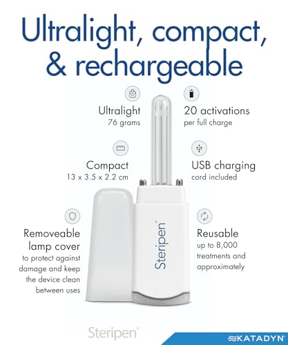 SteriPen Ultralight UV Water Purifier, 3 oz | Water-Activated USB Rechargeable Pen, Purifies 1L in 90 Seconds, For Camping, Backpacking & Travel