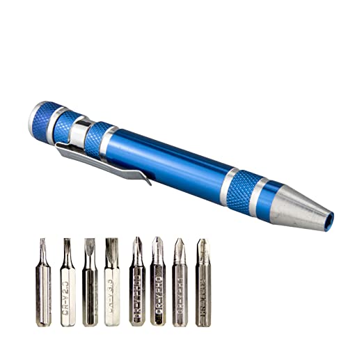 SWATOM 8 in 1 Mini Screwdriver Set Small Screwdrivers Pen Magnetic Repair Tools EDC Compact Precision Gadgets for Computer Eyeglasses Daily Home Improvement Use (Blue) - color: Blue