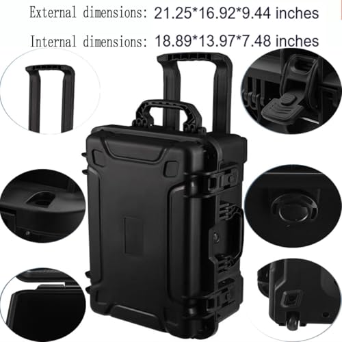21" L x 16" W x 10" H Large Hard Case with Foam, Portable Rolling Hard Case with Wheels, Waterproof Shockproof Dustproof, Suitable for Cameras, Lenses, Camcorder, Instrument, Telescopes - size: 21 Inch
