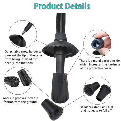 6Pcs Trekking Pole Tips Replacement Protectors, Rubber Feet for Hiking Pole Tips Rubber Tips Accessories, Fits Most Standard Walking Sticks Shock Absorbing(11mm/0.43" Hole Diameter) - size: 137