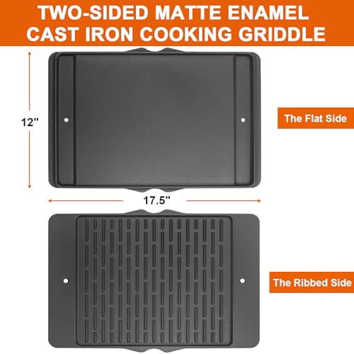 DELSbbq 7598 Cast Iron Grill Griddle for Weber Spirit II 300 & Spirit 300 | Reversible Griddle for E-310 S-310 E-315 S-315 E-320 E-33, Dual-sided Grill Plate, Sunken Grease Drain Channels, 17.5"x12" - size: 17.5" x 12" x 0.6"