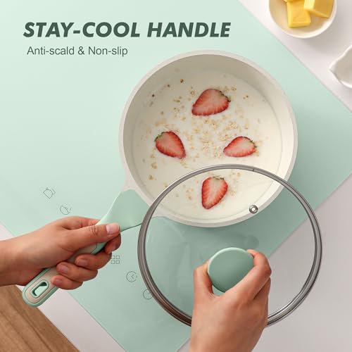 SENSARTE Ceramic Nonstick Saucepan with Lid 1.5 QT, PTFE/PFAS Free, Green | Small Kitchen Cooking Pot with Stay Cool Handle, Induction Compatible, Ceramic Coating - color: Mint Green, size: 1.5 Quarts