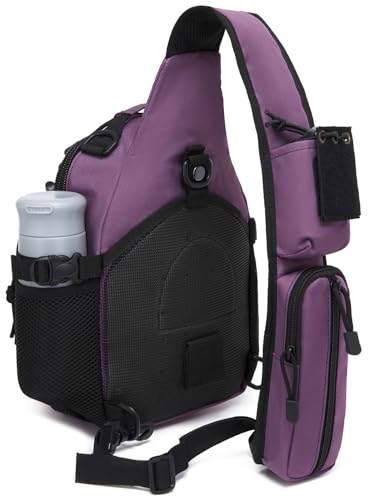 Small Tactical Holster Sling Backpack Accessories Shoulder Pouch Water Bottle & Radio Holder Crossbody Bag for Men - color: Purple Deep
