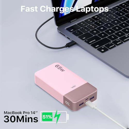 JUOVI 65W Portable Charger for Laptop Power Bank 20000mAh - color: Pink