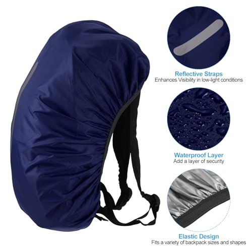 PATIKIL Waterproof Backpack Rain Cover, Non-Slip Backpack Cover with Vertical Reflective Strap Stay Dry for Hiking, Camping, Hunting - color: Dark Blue, size: X-Large