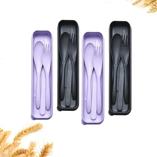 Portable Reusable Travel Utensils with Case(Black,Black, Purple,Purple) - color: Black,Black, Purple,Purple