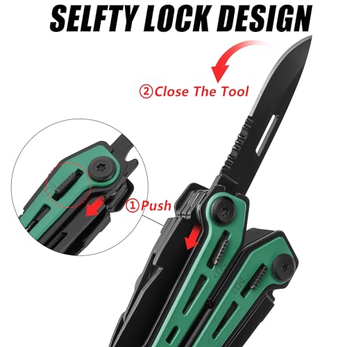 FLISSA 16-In-1 Multi-Tool Pliers, EDC Multitool, Multipurpose Tool, Green - color: Green