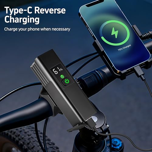 USB Rechargeable 1800 Lumens Bike Light,4000mAh Battery with Power Bank Function,5 Light Modes Waterproof Bicycle Lights for Road, Mountain, Cycling