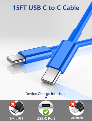 15FT USB C to USB C Cable, Long 60W USBC to USBC Cord Fast Charging | Extra Long Type C to Type C Cable for iPhone 17 16 15 Pro Plus Pro Max,Galaxy S26/S25/S24,iPad Pro/Air,MacBook Pro/Air, Blue - color: Blue, size: 15ft